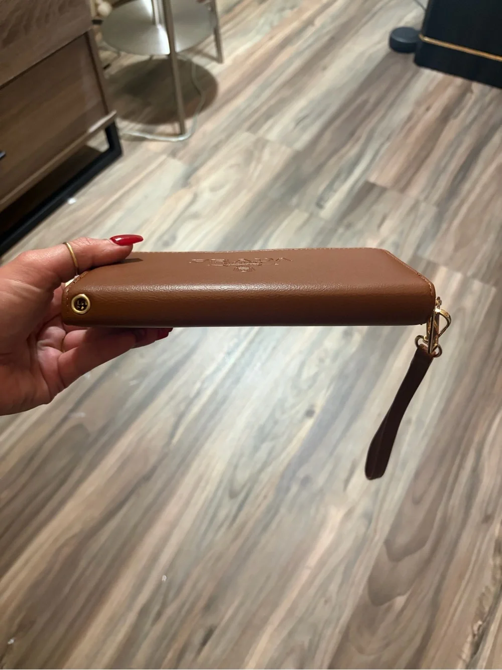 Prada Brown Leather Zip Wallet with Embossed Logo